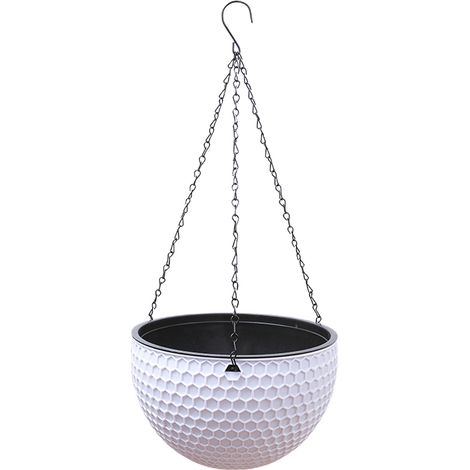 [Maceta colgante] ManoMano Eco-Design Jardino + Cesta de resina autosuficiente de doble cubeta [Color: Blanco/Beige/Gris/Rojo/Marrón - Dimensiones: Ø21cm/Ø10cm/14cm de profundidad - Cadena: 46cm - Pes (1/5)