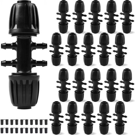 JSSEVN - Paquete de 20 conectores en T con púas para riego por goteo, aptos para tuberías de 1/2 pulgada a 1/4 de pulgada. (1/4)