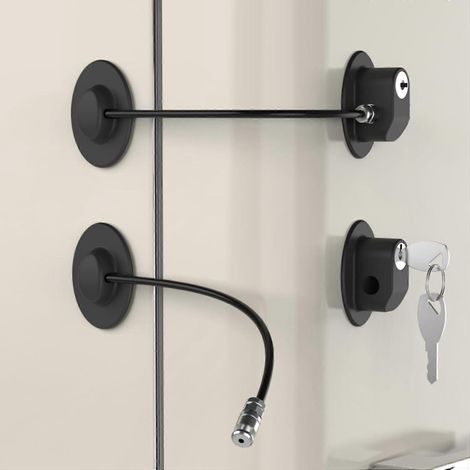 Lot de 2 verrous de porte de réfrigérateur avec 4 clés, verrou de tiroir à dossiers suspendus, verrou de porte de congélateur et verrous de sécurité enfant pour armoires, par REZIPO, noir. (1/4)