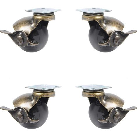 4 Pcs Roulettes de Meuble, Roue Pivotante à 360 °, Roulette à Bille avec Fonction de Frein,Roulettes à Bille Pivotante Vintage pour Roulettes de Chaise pour Meubles D'armoire, 2 Pouces (1/5)