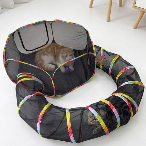 Tunnel et enclos pour chat 2 en 1 - Parc pliable pour animal de compagnie (1/5)