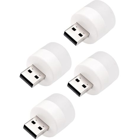 Veilleuse LED à Brancher USB 1w 3000k Pvc Blanche Lot de 4