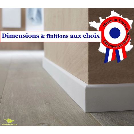 Madeinnature – Plinthe en médium prépeinte blanche 7cm – Résistante à l'humidité – Longueur 2m – Finitions carrées et arrondies – Fabrication française (1/4)