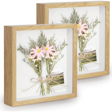 Bilderrahmen 3D Objektrahmen Glas befüllbar Holzfarbe 2er 20x20 cm (1/5)