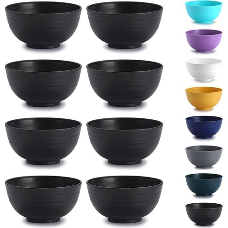 Lot de 8 bols en plastique incassables – spécial camping noir