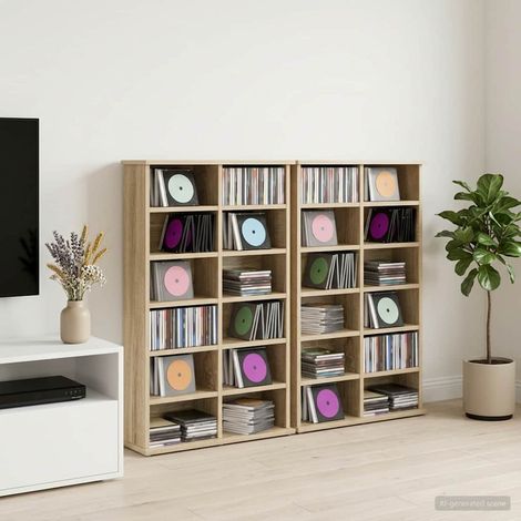 vidaXL Cabinet para CDs 2 uds. Roble Sonoma 60 x 17 x 92 cm (1/5)