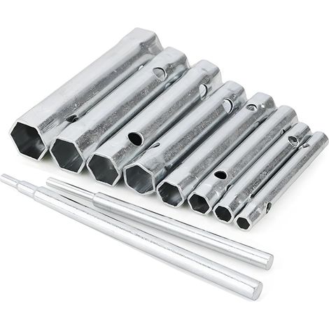 10 Pcs Clé à Boîte Tubulaire, 6-22mm Métrique Ensemble Tube Barre Clé à Bougie en Acier, Métrique Tubulaire Clé À Douille, Double Extrémité pour Réparation D'aplomb (1/5)
