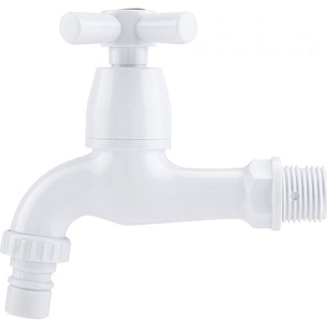 Robinet Lavabo Machine À Laver - Tête Unique - Robinet ABS Chromé - Raccord G1/2 - Blanc Porcelaine - 1 Pièce (1/5)