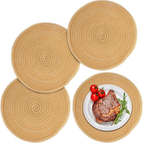 Lot de 4 Set de Table Rond, 30 cm Tissu Coton Lin, Antidérapant Résistant Chaleur, Pour Salle à Manger Jardin (1/5)