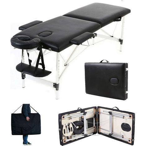 Massagetisch Höhenverstellbar Massageliege Massagebank Mobile Kosmetikliege Klappbar Leicht Tragbar 2 Zone Aluminium-Füßen mit einer Tragetasche (bis 230kg belastbar) -Schwarz (1/5)