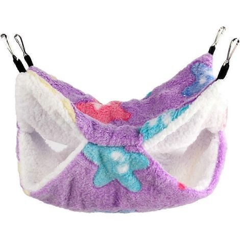 Hamac pour hamster, litière double couche douce, nid douillet pour petits animaux de compagnie comme les écureuils et les furets-Star Purple