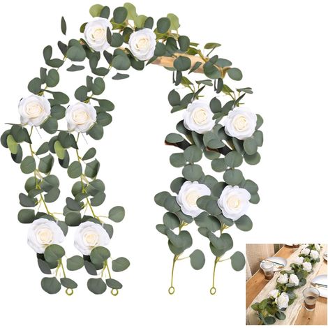 Lot de 2 roses bureau hôtel 175 cm, en rotin d'eucalyptus, artificielles, jardin, mariage, cuisine, adaptées à l'intérieur et à l'extérieur, fête (1/5)