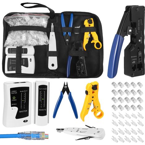 Herramienta de crimpado, kit completo de redes, duradero y versátil, negro. (1/2)