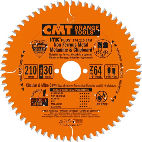 276.210.64M LAME CIRCULAIRE POUR ALUMINIUM HW 210X1.8/1.2X30+25 Z64 TCG NEG (1/5)