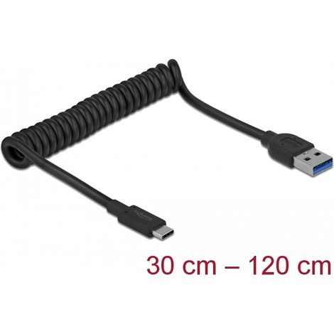 Delock Cable USB 3.1 Gen 2 en espiral Tipo-A macho a Tipo-C macho