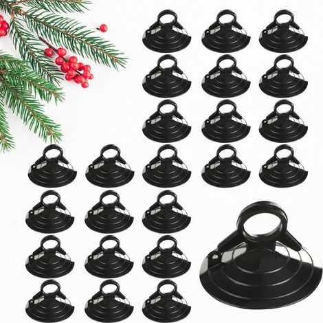 Ventouses avec Anneaux 24 Pièces - Porte-Bagues pour Décorations de Noël, Pare-soleil Voiture, Aquarium et Vitres (Noir) (1/5)