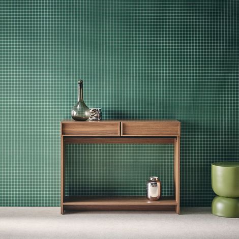 Console effet bois noyer 2 tiroirs et étagère - L 100 x P 33 x H 78cm - Kuba (1/5)