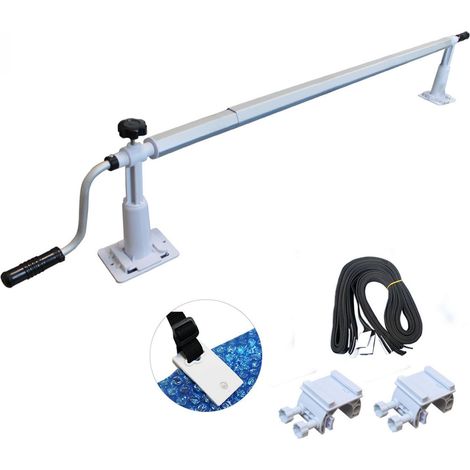 Linxor – Enrouleur de bâche de piscine hors sol extensible 1.37m à 6.15m – Tubes télescopiques – Fixation sur rebords – Compatible piscines ovales, rondes, carrées