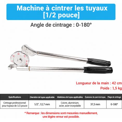 Cintreuse manuelle de tubes cuivre aluminium 1/2 180° 23KN 1 2 23kn 10 × 10 × 10 cm 1 g – Livraison gratuite