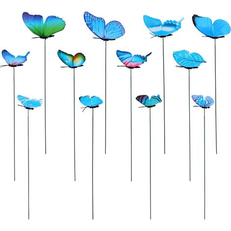 12pcs Décoratifs Papillons Tuteurs pour Plantes, 25cm Réalistes Tuteurs Jardin PVC Imperméable Décorations Pot Fleur pour Jardin Pelouse Patio Intérieur Extérieur Cour Planteur Décor (Bleu) (1/5)