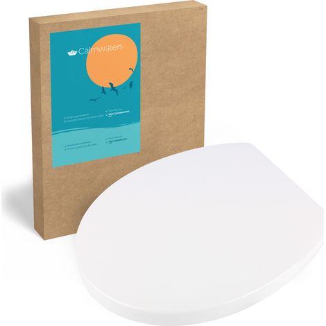 Calmwaters® Antibakterieller Premium WC Sitz mit Absenkautomatik Modern Soft, WC Deckel überlappend, abnehmbar, Duroplast Toilettensitz oval, universale O-Form, Top-Fix, Edelstahlscharnier, Weiß