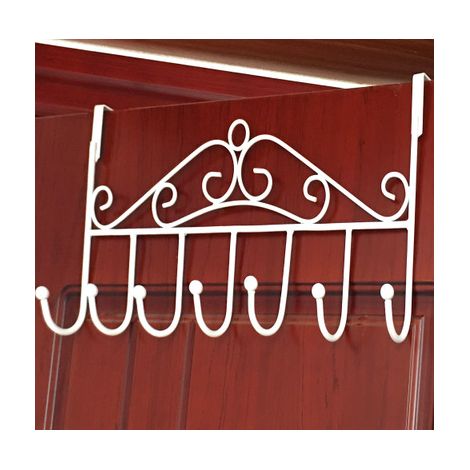 Cintre derrière la Porte, 7 Crochets, Fer forgé, Un Total de Deux cintres, utilisé pour accrocher Manteaux, Chapeaux, Serviettes, Peignoirs, etc, sans poinçonnage (1/2)
