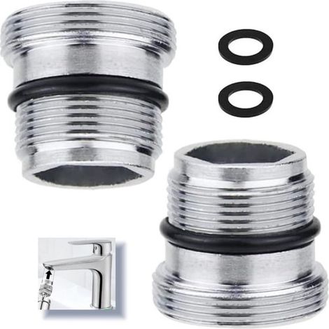 Paquete de 2 adaptadores de grifo M18.5 a M22 con rosca macho: conectores de grifo metálicos montaje aireadores grifos, adaptadores rosca latón (1/5)