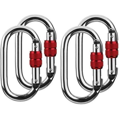 25 kN Set mit 4 silberfarbenen Kletterkarabinern aus gehärtetem Stahl mit Schraubverschluss (1/5)