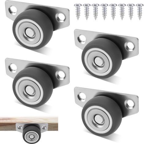 Lot de 4 roulettes latérales de 3,2 cm, petites roulettes en caoutchouc en forme de L, charge de 63,5 kg, profil bas, mini roulement à billes, non pivotantes, sans bruit, roues avec vis pour meubles (1/5)