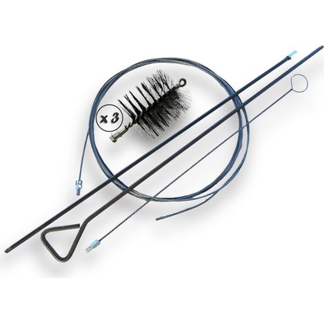 Lot de 3 Kits Brosses à tube PRO ACIER Ø 100 mm Tringle rigide 100 cm + rallonge 100 cm + tringle flexible 80 cm + furet cable 7 mètres Raccord M12175 Nettoyage brossage Kibros 41SCA100TFx3 (1/5)