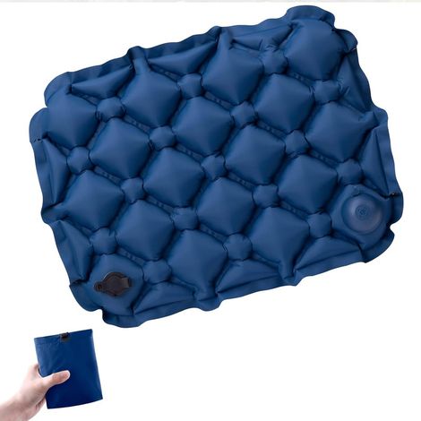 Coussin de siège gonflable léger et imperméable, idéal pour le camping, la randonnée, l'alpinisme et les tribunes, ainsi que pour la maison, le bureau et un usage quotidien. Bleu foncé. (1/5)