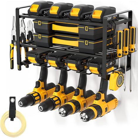 Organisateur Mural pour Outils Électriques - Rangement Garage Atelier en 3 Niveaux - Support pour Perceuse et Accessoires - Robuste (1/5)