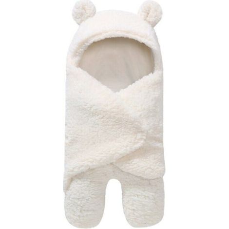 Couverture blanche avec capuche en polaire douce, ensemble de couchage chaud pour bébé de 0 à 6 mois, plaid confortable beige (1/5)