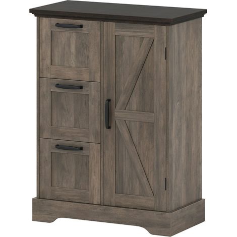 Armario independiente de 60 x 30 x 80 cm con 3 prácticos cajones estilo rústico MDF gris 200017298