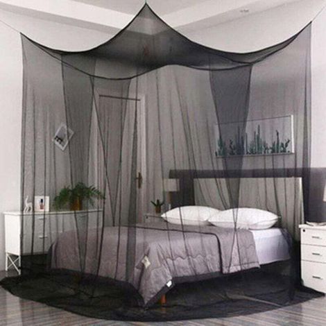 UlisemBed Moskitonetz, Baldachin-Moskitonetz für Doppelbett 210 x 190 x 240 cm – 4 Paneele, großes Einzelbett-Moskitonetz aus Polyester für Reisen und Zuhause – Schwarz (1/5)