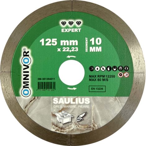Disque Diamant 125 x Al. 22,23 x ép. 1,4 mm x Ht. 10 mm Grès, Marbre, Pierre - SAULIUS - OMNIVOR