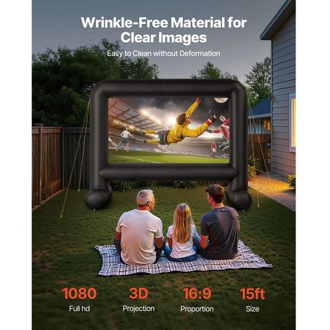 Écran de cinéma gonflable 15 pi 600D lavable avec sac transport pour projeteur 16:9 extérieur jardin terrasse piscine fête ou home cinéma montage rapide (1/5)