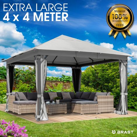 BRAST Pavillon Aluminium Infinity 4x4m Hellgrau   inkl. Moskitonetz   wasserdicht   stabil   UV-Schutz