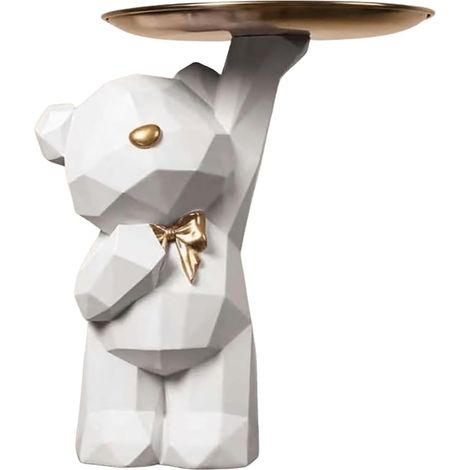 1 Sculpture d'Ours, Résine, Plateau de Rangement, Blanc, 20x15x18 cm, Décoration Salon (1/5)
