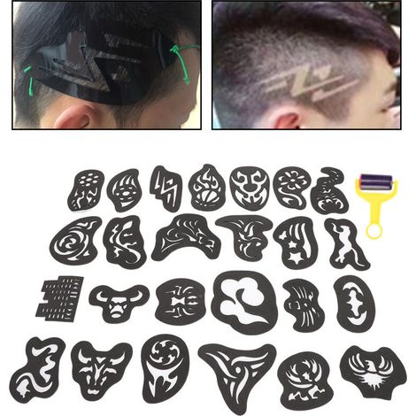 Pochoirs à motifs pour coloration capillaire, 25 designs de tatouages temporaires cheveux, autocollants créatifs coiffure (1/5)