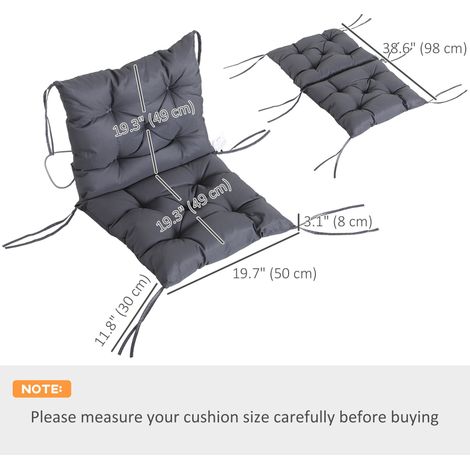 Ensemble de 2 coussins capitonnés gris foncé pour chaises de jardin, 99 x 51 x 7,5 cm, avec attaches, pour mobilier de jardin intérieur et extérieur (1/5)