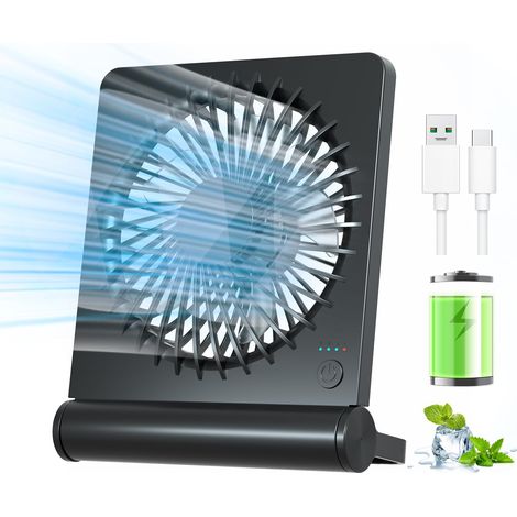 Mini Ventilateur de Bureau 2000mAh Rechargeable, 3 Vitesses, Rotation 220°, USB Silencieux, Ventilateur Portable pour Maison et Bureau