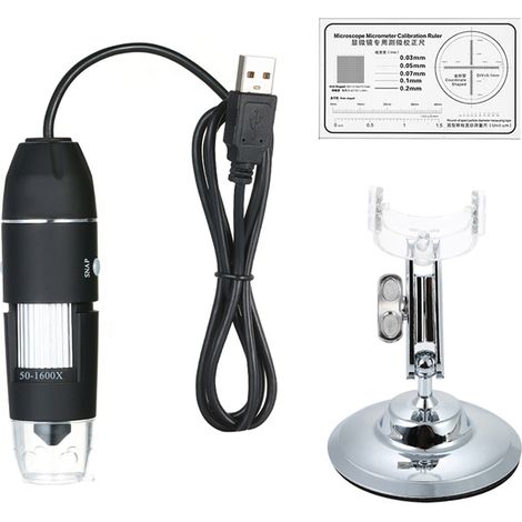 Microscope numérique USB à grossissement 1600X, avec Endoscope à fonction OTG, support de loupe à lumière 8 LED (1/5)