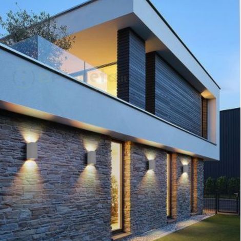 Applique da parete rettangolare doppia luce GU10 design moderno per esterno giardino impermeabile IP65 bianco grigio nero  Grigio