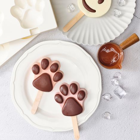 Moule à Glace 4 Cavités en Silicone, Forme Cœur et Patte pour Popsicles Maison, Gâteau et Gelée DIY (1/5)