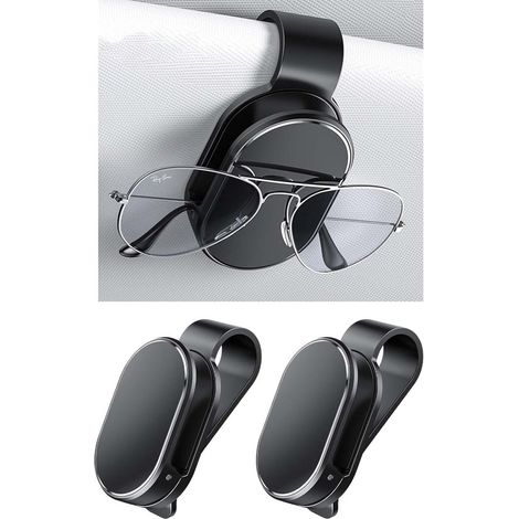 2 portaocchiali da auto,clip in ABS per occhiali da guida,supporto universale per occhiali da sole,pratico per riporre oggetti (nero) (1/5)