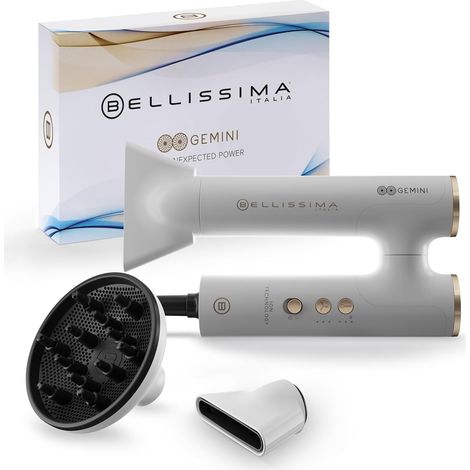Bellissima 11918 Gemini Asciugacapelli 1400W Motore Digitale Ionico 3 velocita' 3 temperature Diffusore e Concentratori colore Bianco (1/5)