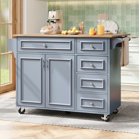 Isla de cocina 110x45x92 cm azul bebé en MDF con tablero abatible y almacenamiento (1/5)