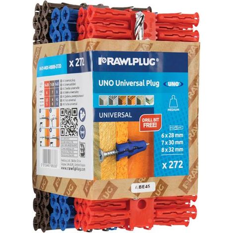 Rawlplug Mixed Uno Plugs (Pack 272) + Drill Bit
