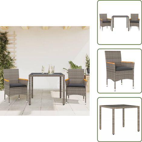 Cuscini da giardino - vidaXL Set da Pranzo da Giardino 3pz con Cuscini in Polyrattan e Vetro - Rattan PE
